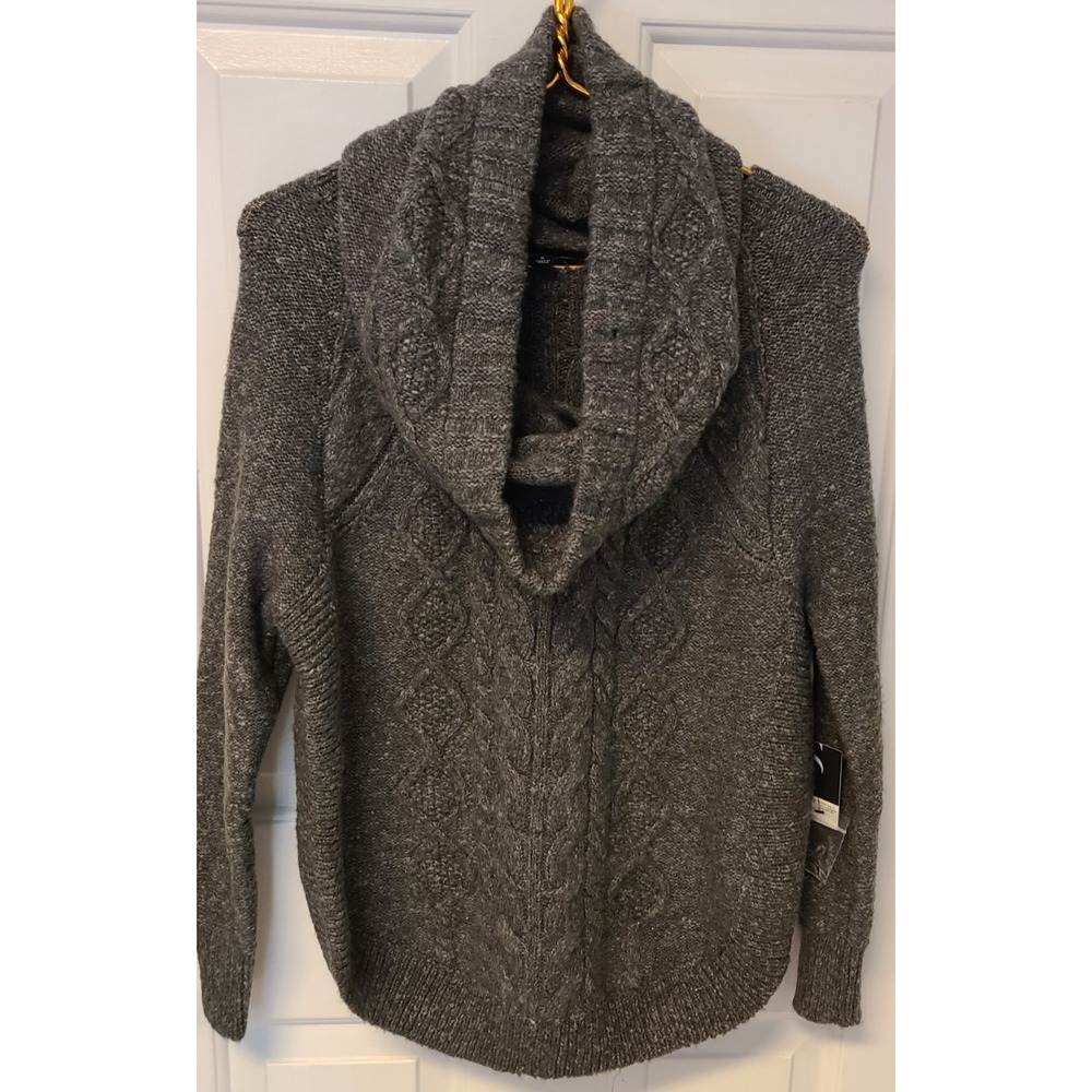 NWT Simply Vera Vera Wang Gray Cable Snood Sweater Small Detachable Collar Gray